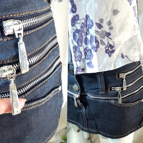 Italian Biker Skort💙90's Blue Denim Mini Skort💙 Heans Short-Skirt - Picture 7 of 15